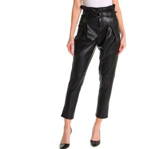 NEW Blank NYC Belted Paperbag Waist Vegan Black Leather Pants NWT